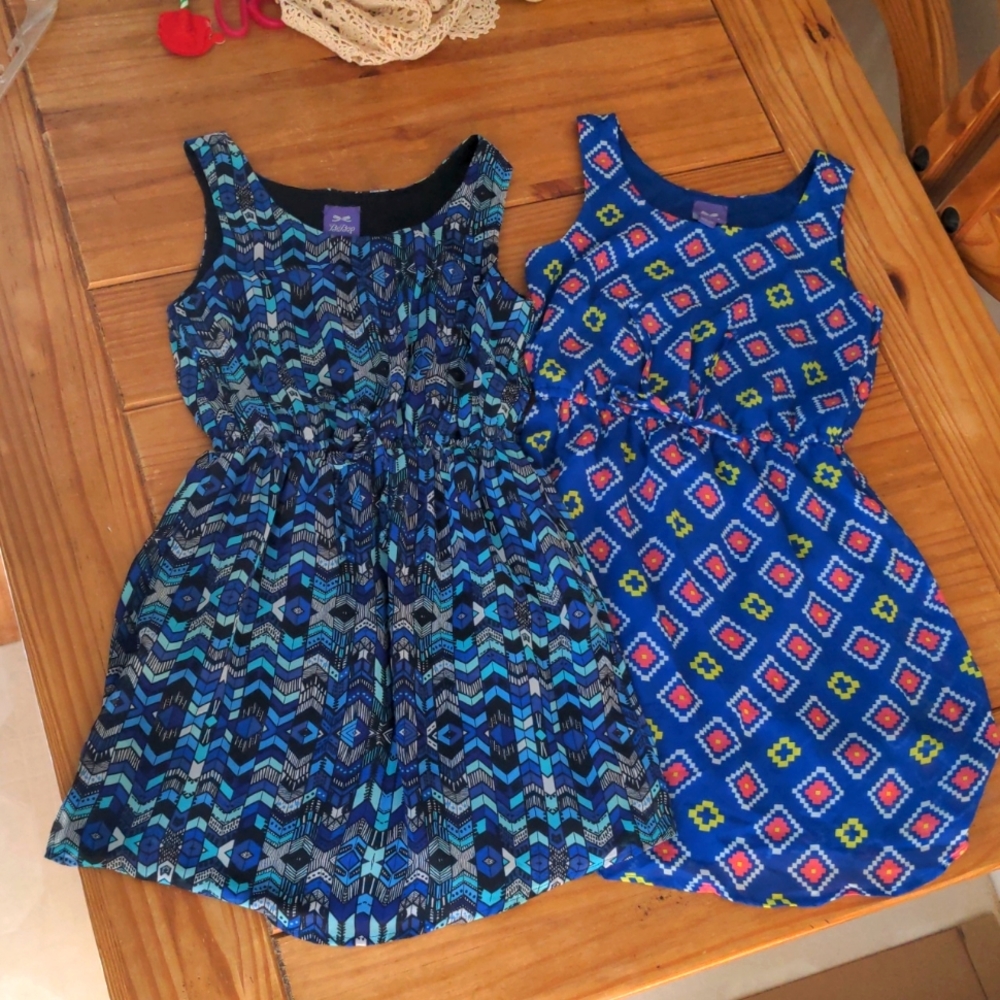 Set of 2 Girl's BeBop Geo Print Sleeveless Dresses, Size M (10-12)